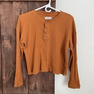 EVERLANE Organic Cotton Thermal Womens Medium Waffle Long Sleeve Crop Shirt